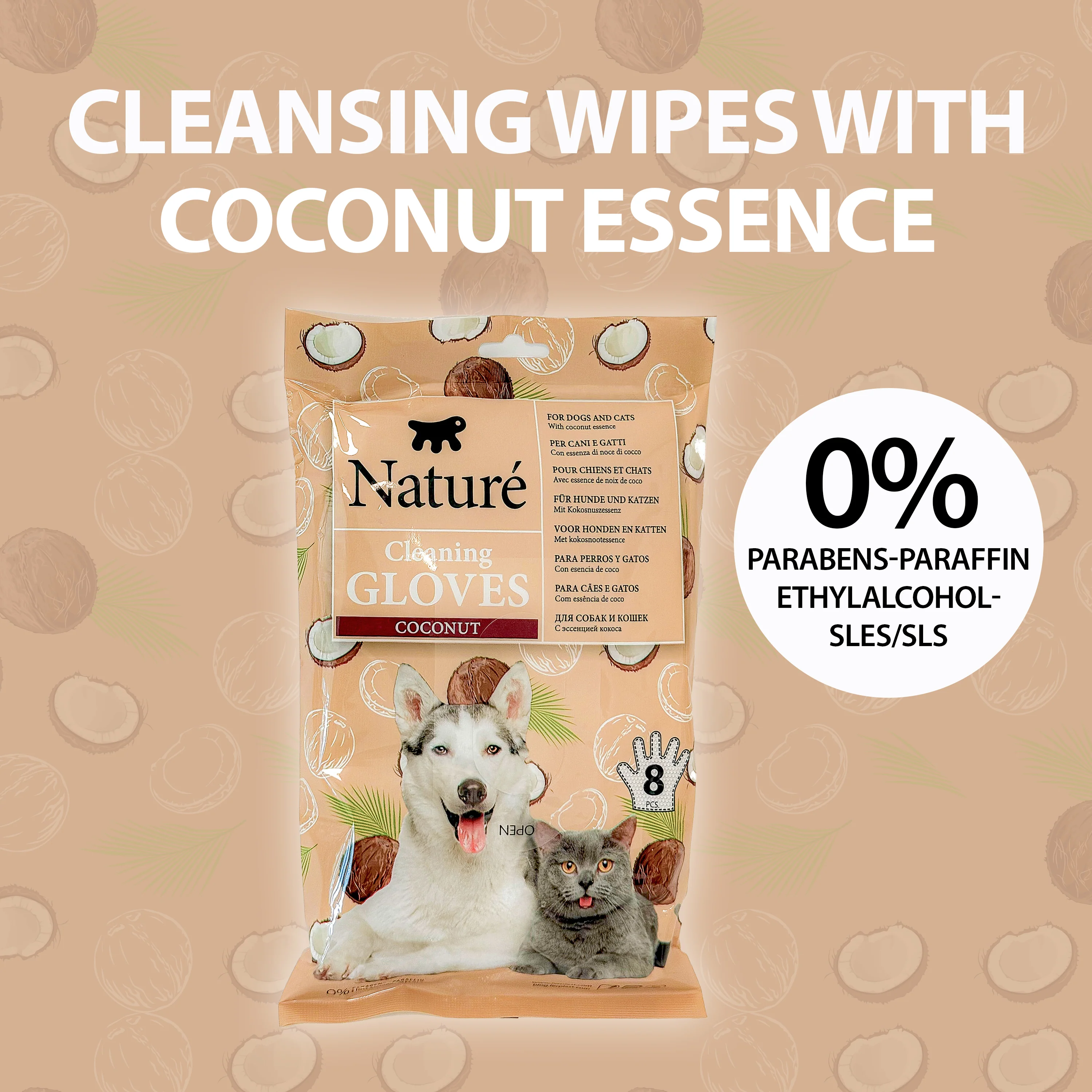 COCONUT CLEANSING DOG AND CAT  GLOVES NATURÉ (X8) - Image 3