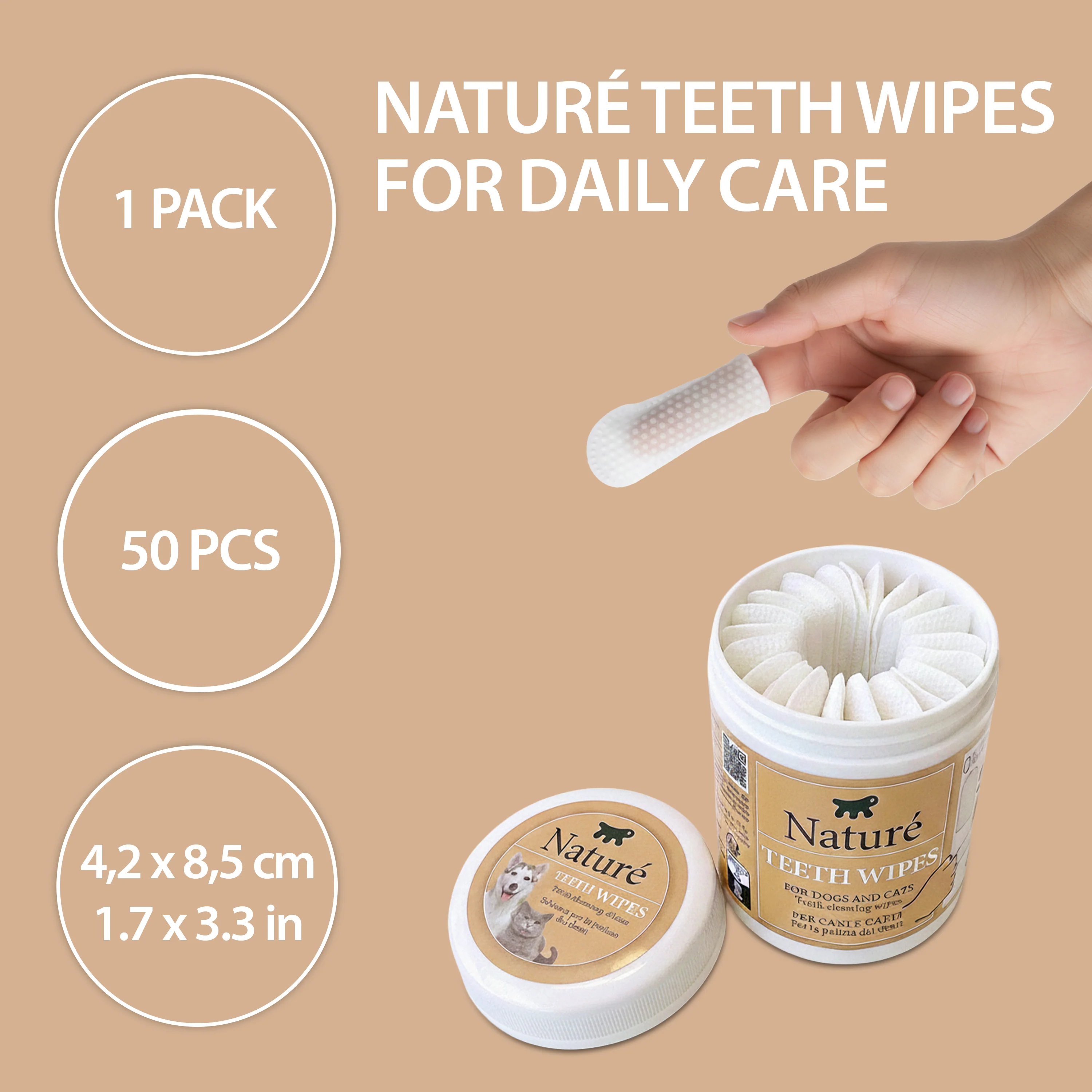 DISPOSABLE DENTAL  FINGER PADS FOR DOGS AND CATS NATURÉ (x50) - Image 2